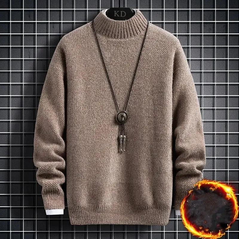 Winter Plus Fleece Thickened Student Middle Collar Warm Bottoming Sweater