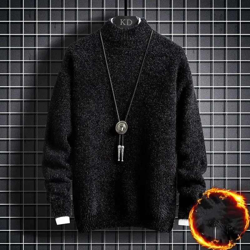 Winter Plus Fleece Thickened Student Middle Collar Warm Bottoming Sweater