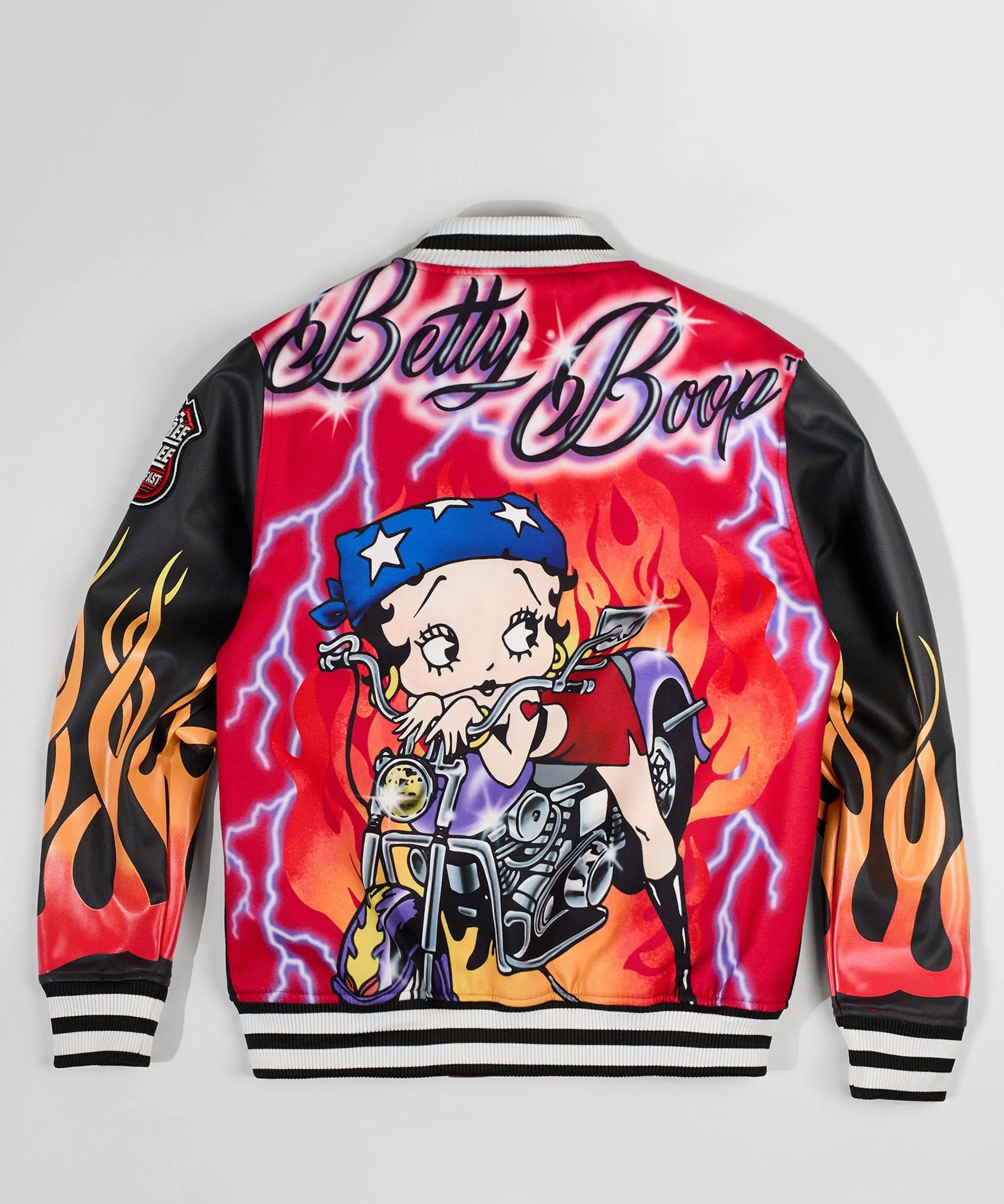 Women Betty Boop Feel The Power Bomber Jacket - Red