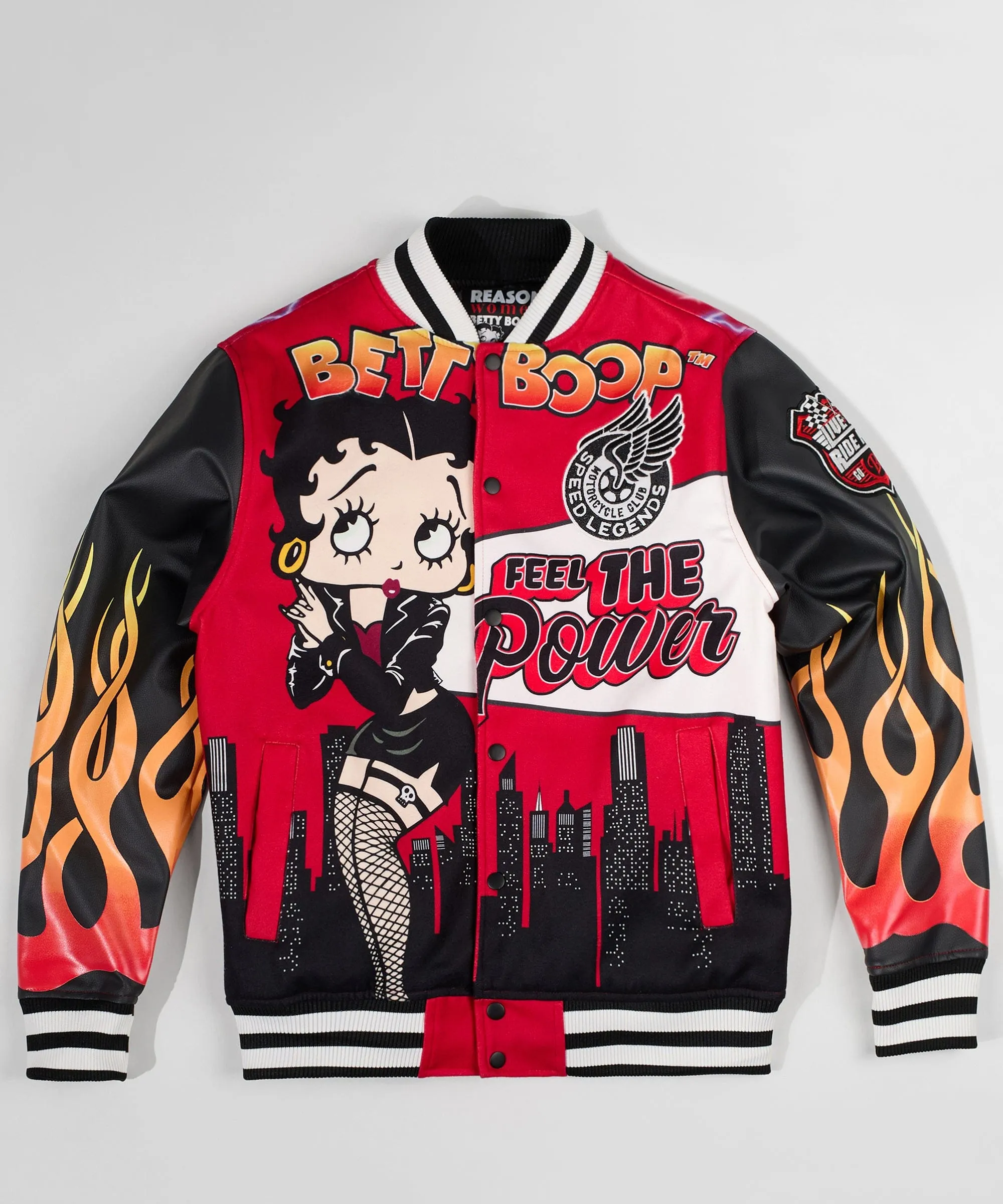 Women Betty Boop Feel The Power Bomber Jacket - Red