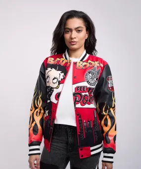 Women Betty Boop Feel The Power Bomber Jacket - Red