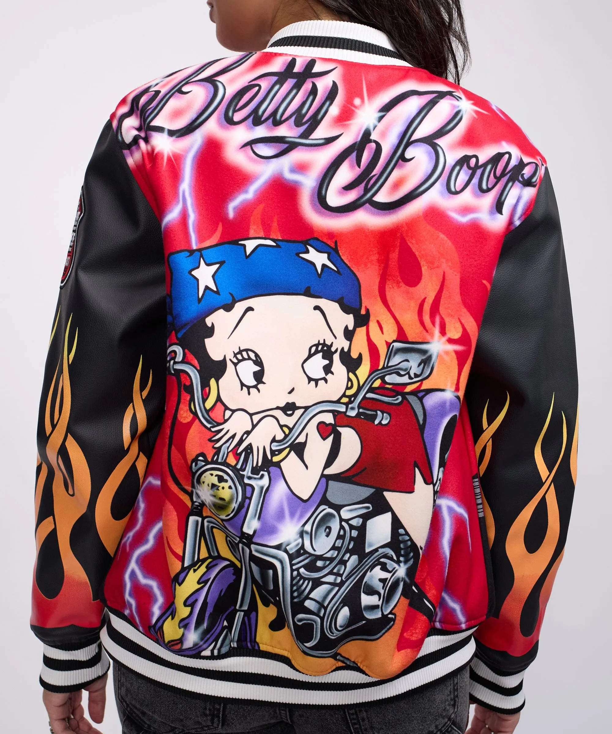 Women Betty Boop Feel The Power Bomber Jacket - Red