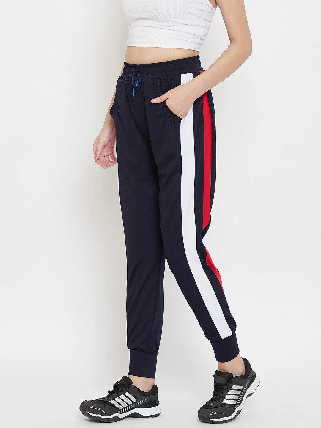 Women Black/White Colorblock Stripe Joggers