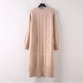 Women Winter Plus Velvet Sweater Dress Fall Mock Neck Rib Knit Bottoming Dress - WD8137