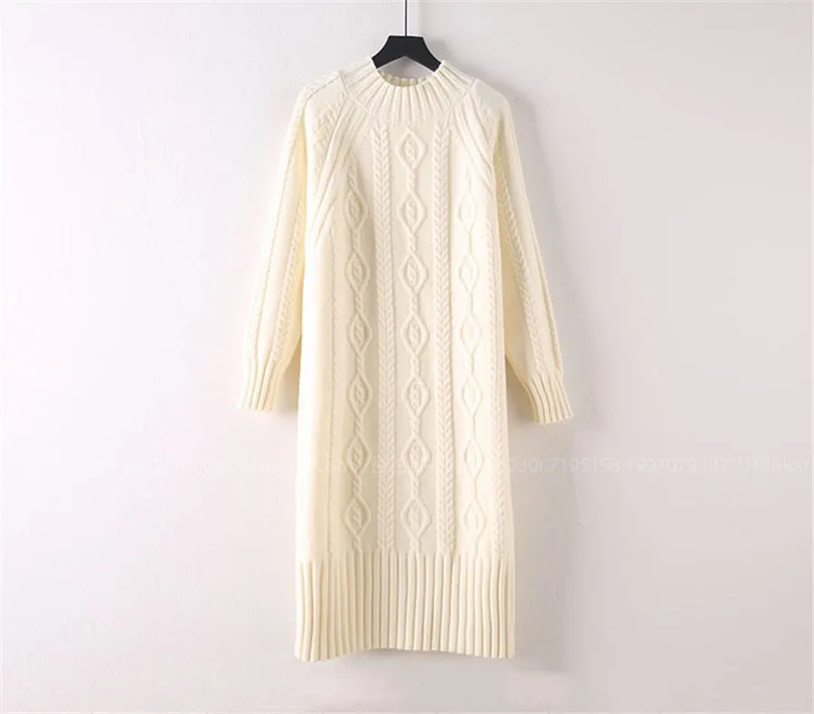 Women Winter Plus Velvet Sweater Dress Fall Mock Neck Rib Knit Bottoming Dress - WD8137