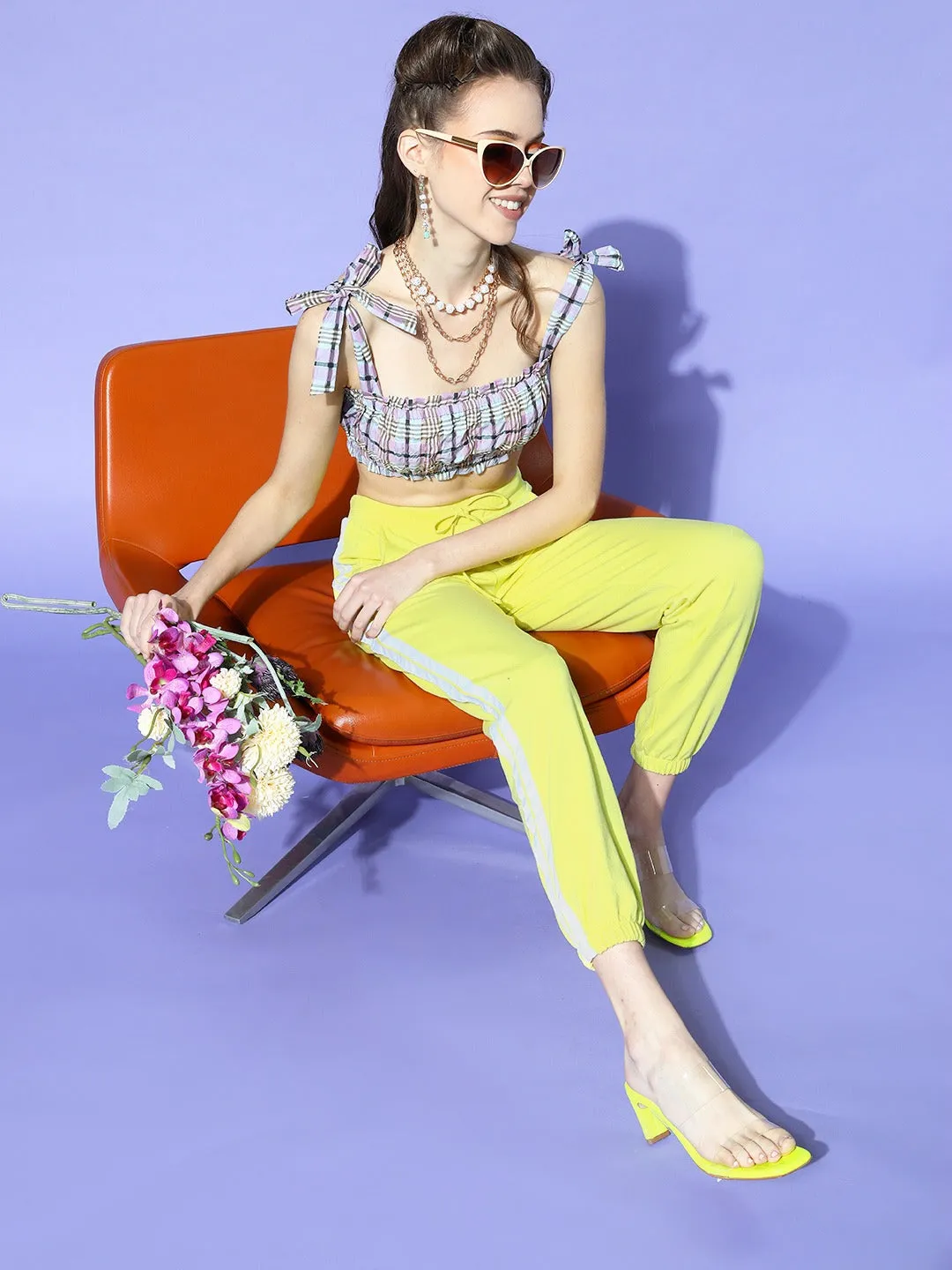 Women Yellow Double Side Tape Joggers