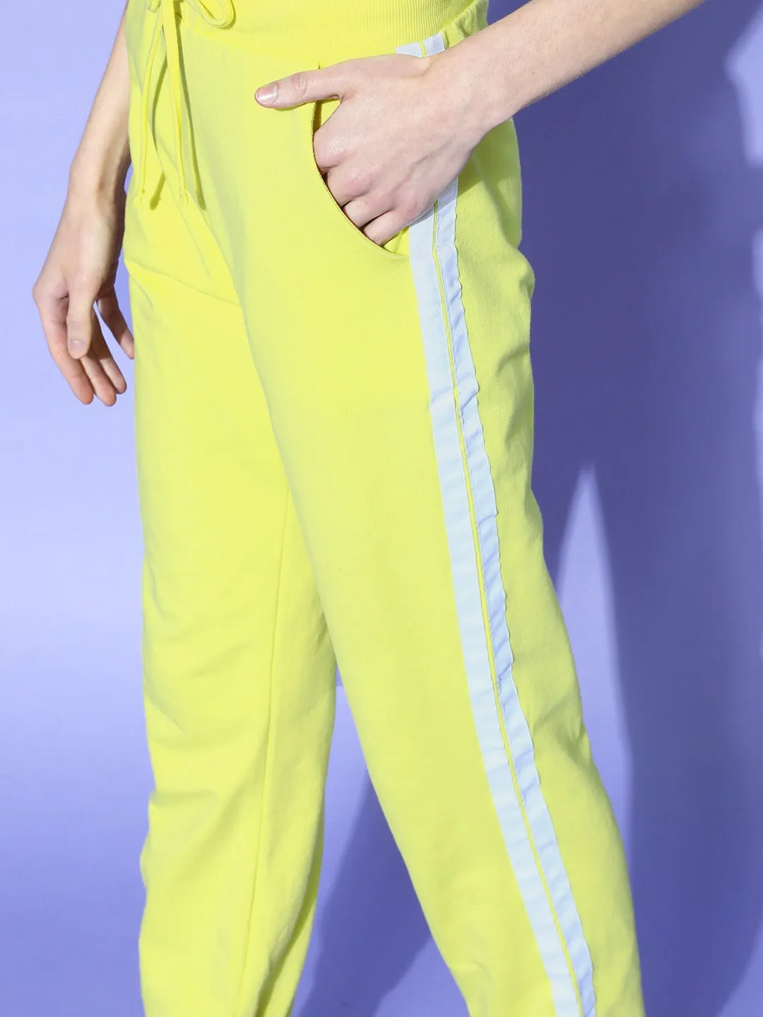 Women Yellow Double Side Tape Joggers