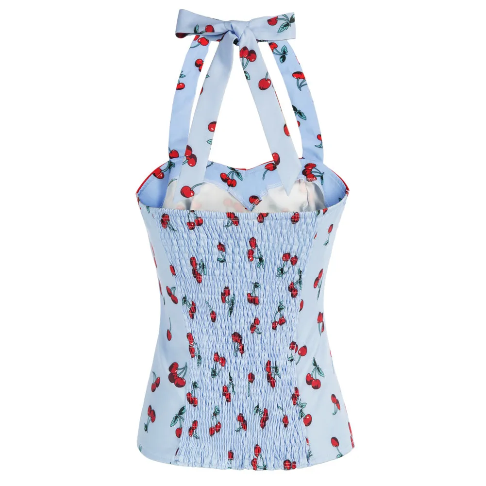 Women's Cherries Pattern Sleeveless Adjustable Strappy Tank Top 1950s Pin Up Style