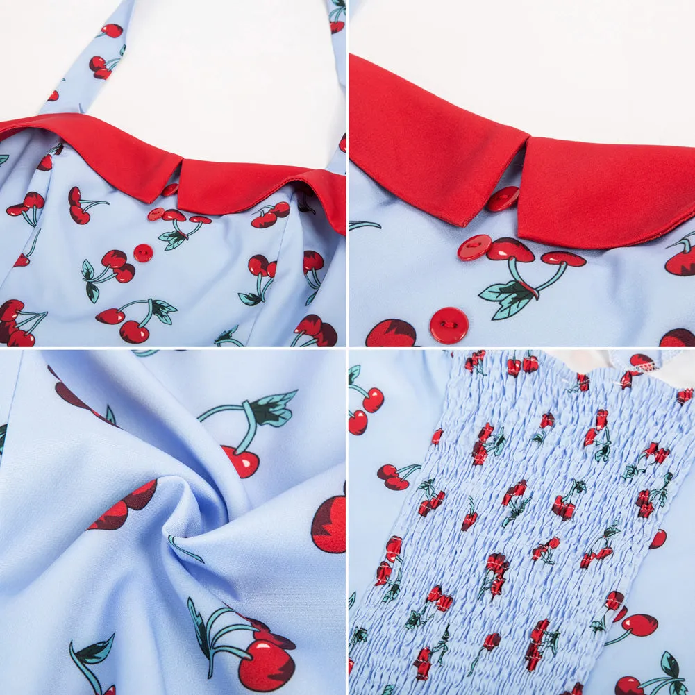 Women's Cherries Pattern Sleeveless Adjustable Strappy Tank Top 1950s Pin Up Style