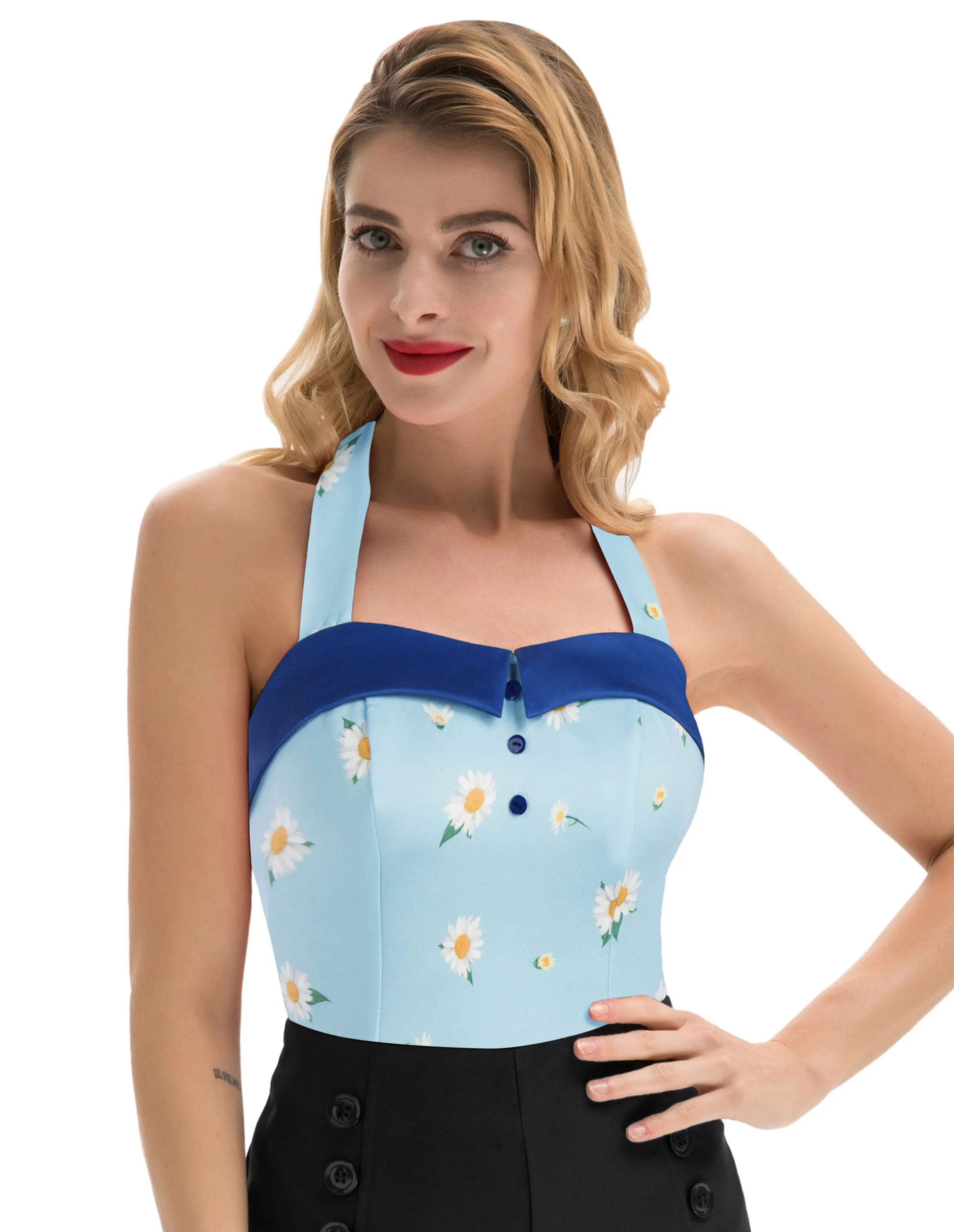 Women's Cherries Pattern Sleeveless Adjustable Strappy Tank Top 1950s Pin Up Style