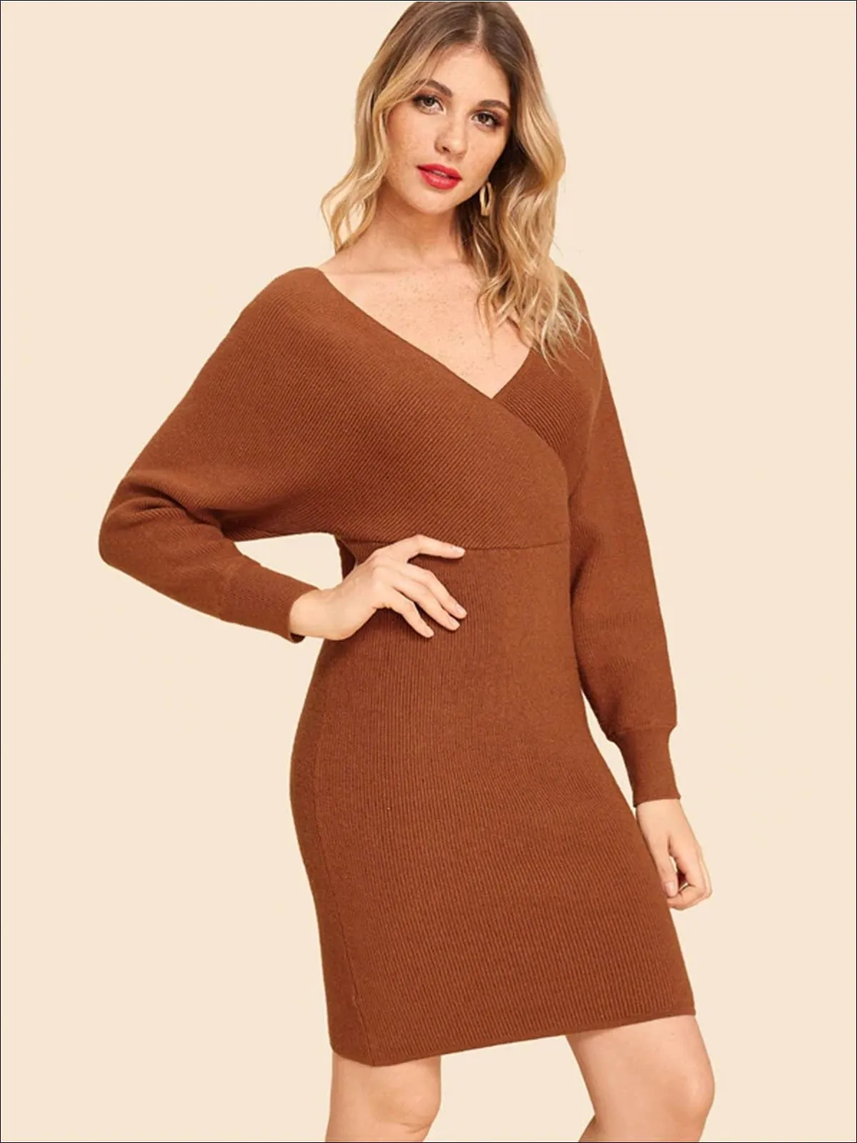 Women's Knit Batwing Casual Sweater Dress