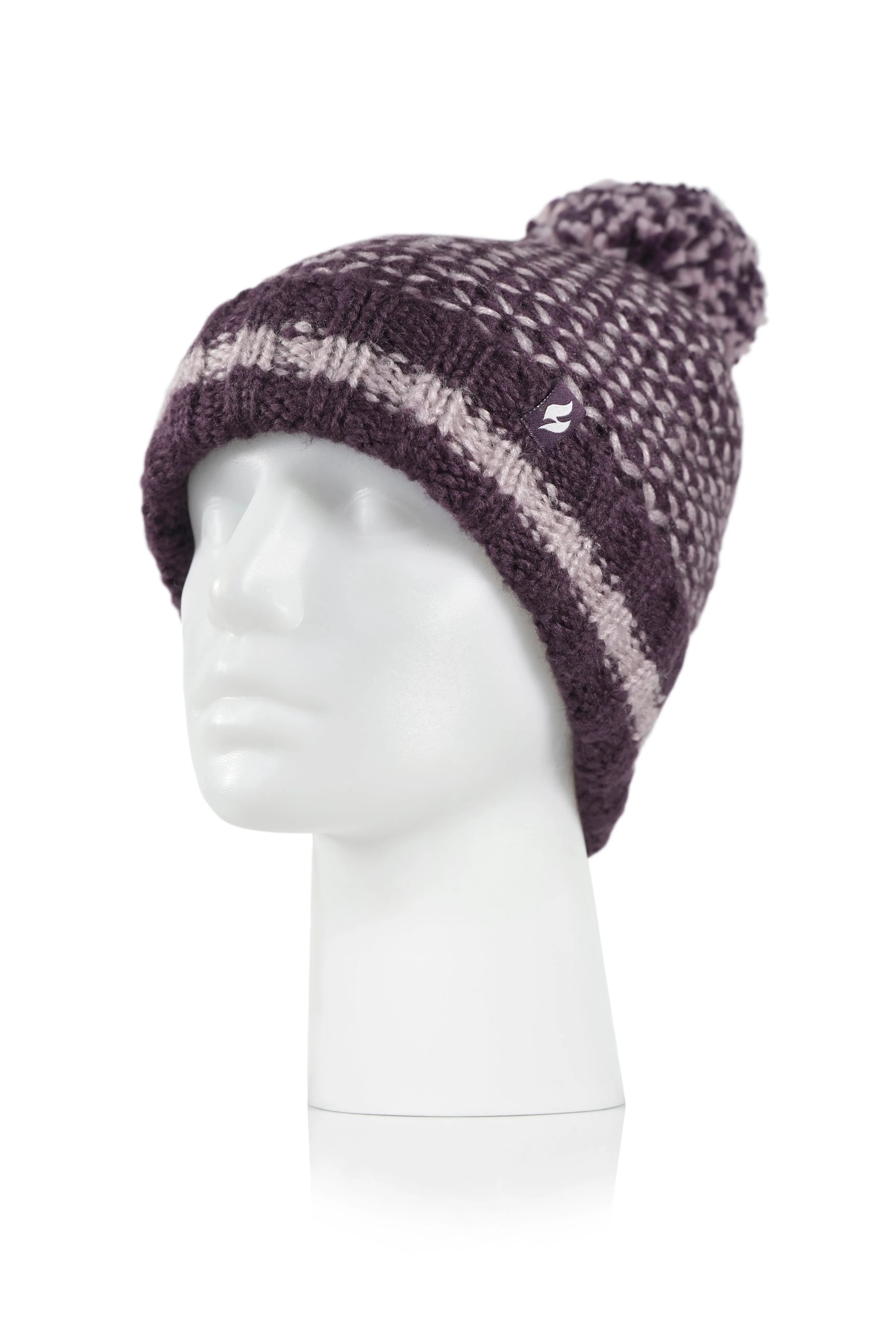 Women's Lyon Textured Knit Roll Up Hat With Pom Pom