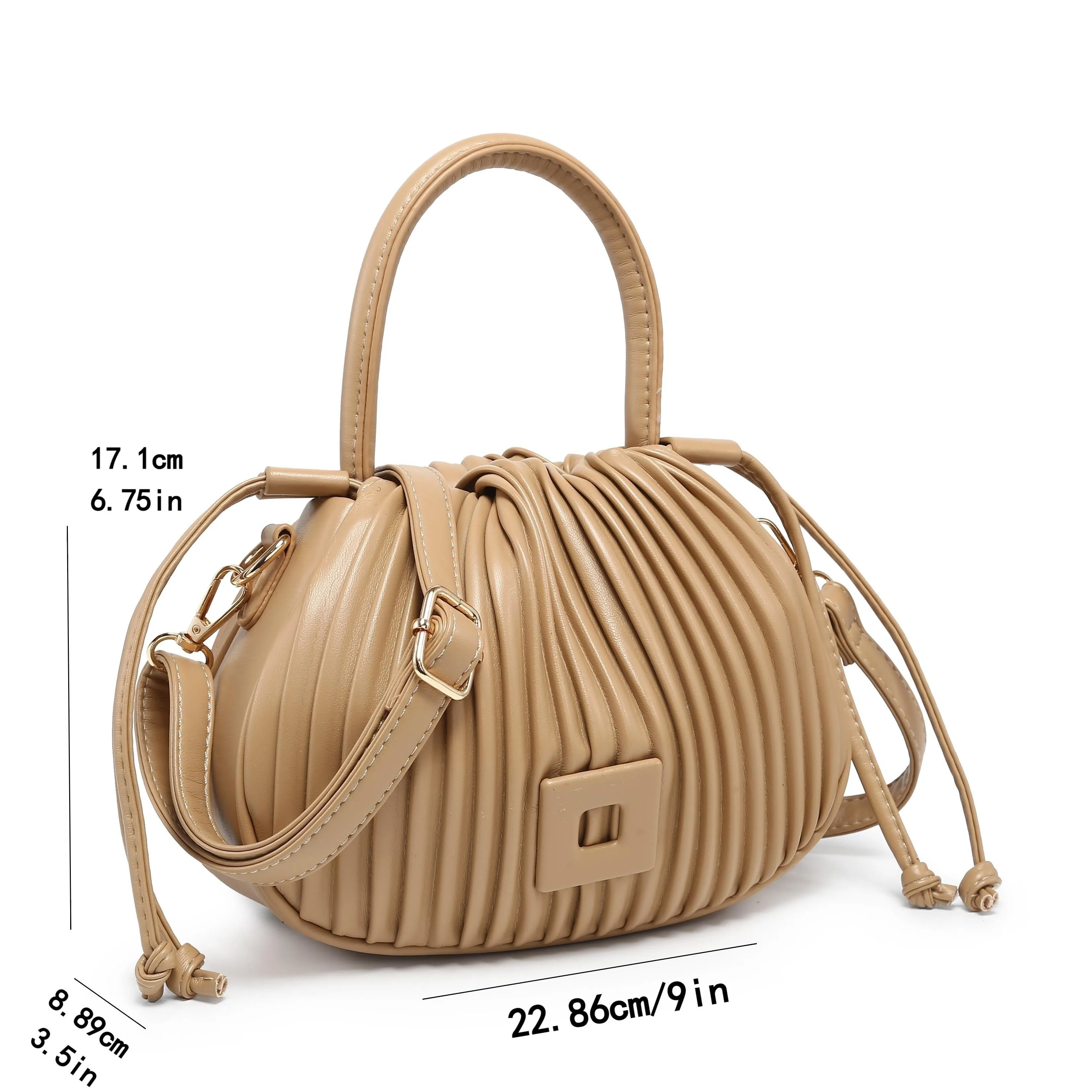 Women's Pleated Handbag - Detachable Shoulder Strap, Drawstring Bucket Design, Perfect for Parties, Travel, Shopping, and Dates