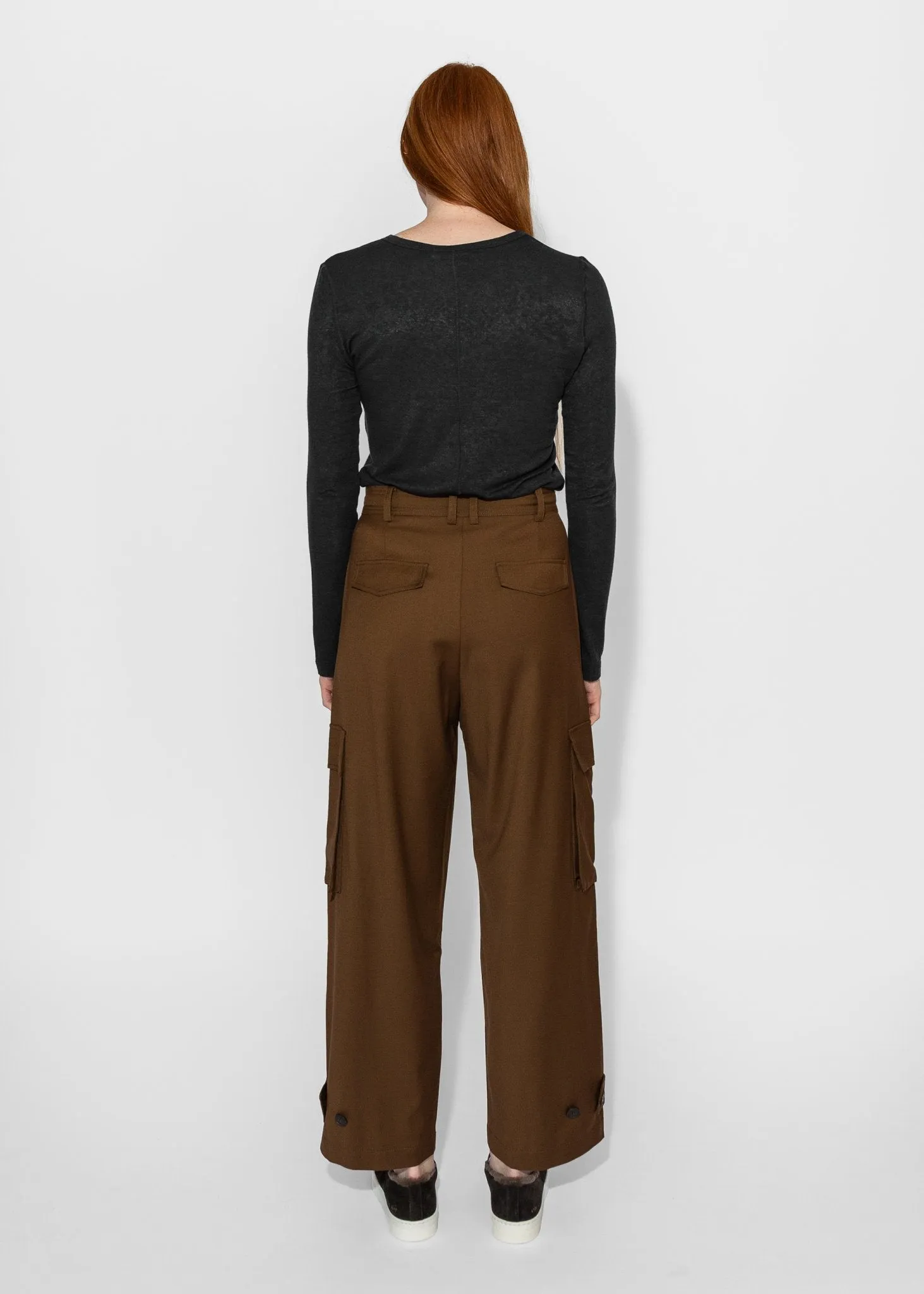 Wool Blend Cargo Pants in Brown