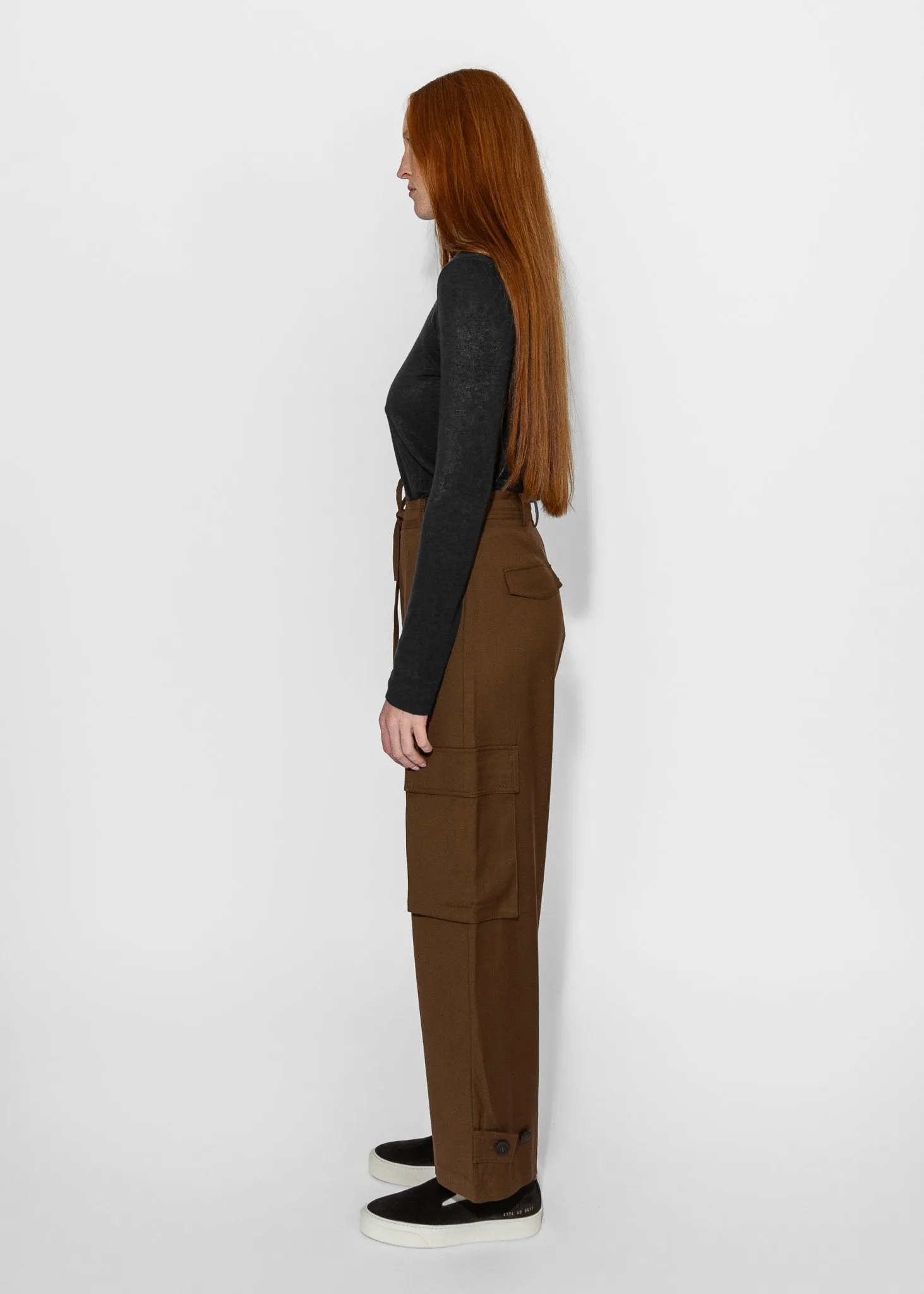 Wool Blend Cargo Pants in Brown