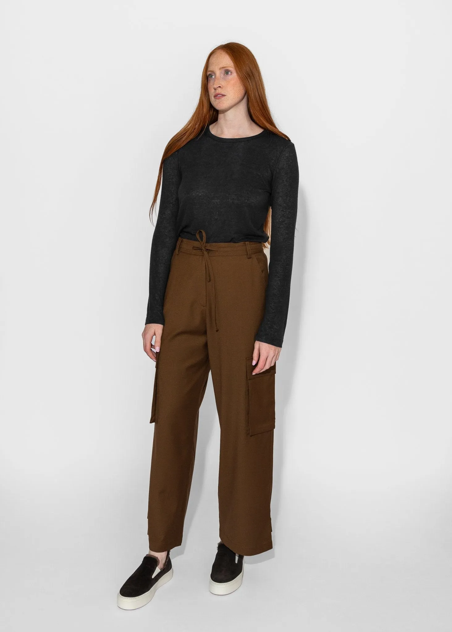 Wool Blend Cargo Pants in Brown