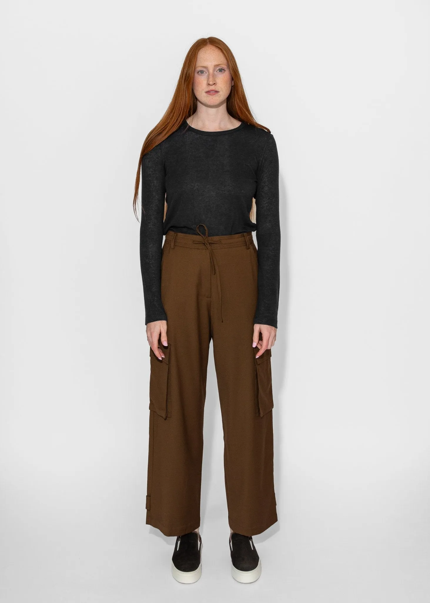 Wool Blend Cargo Pants in Brown