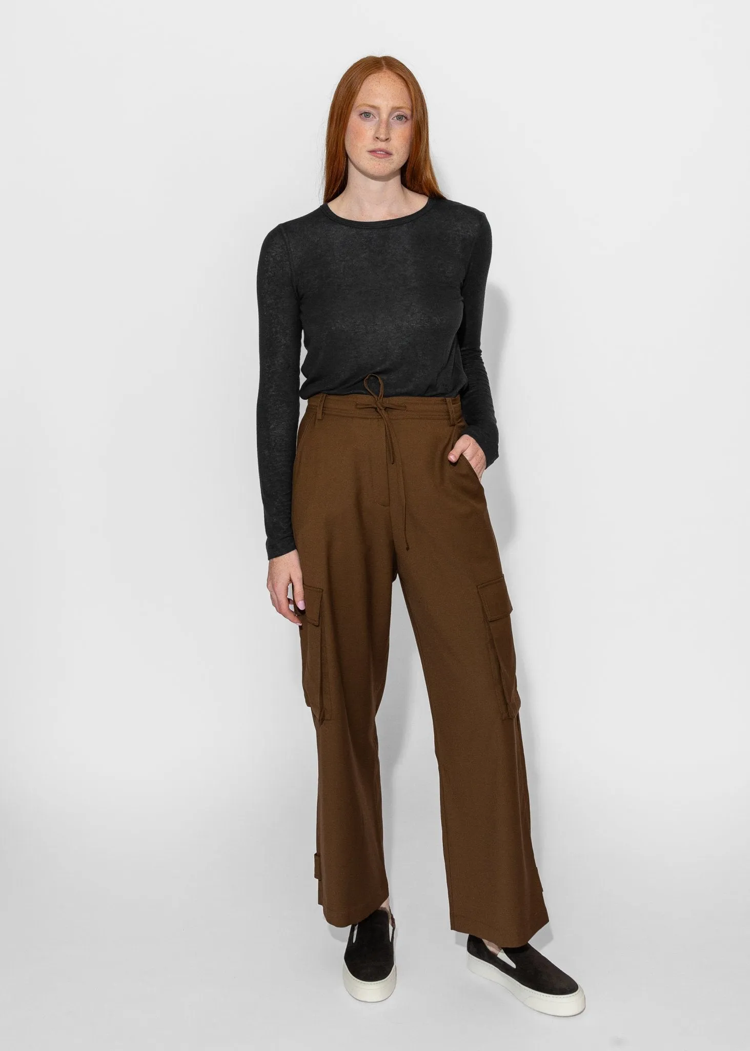 Wool Blend Cargo Pants in Brown