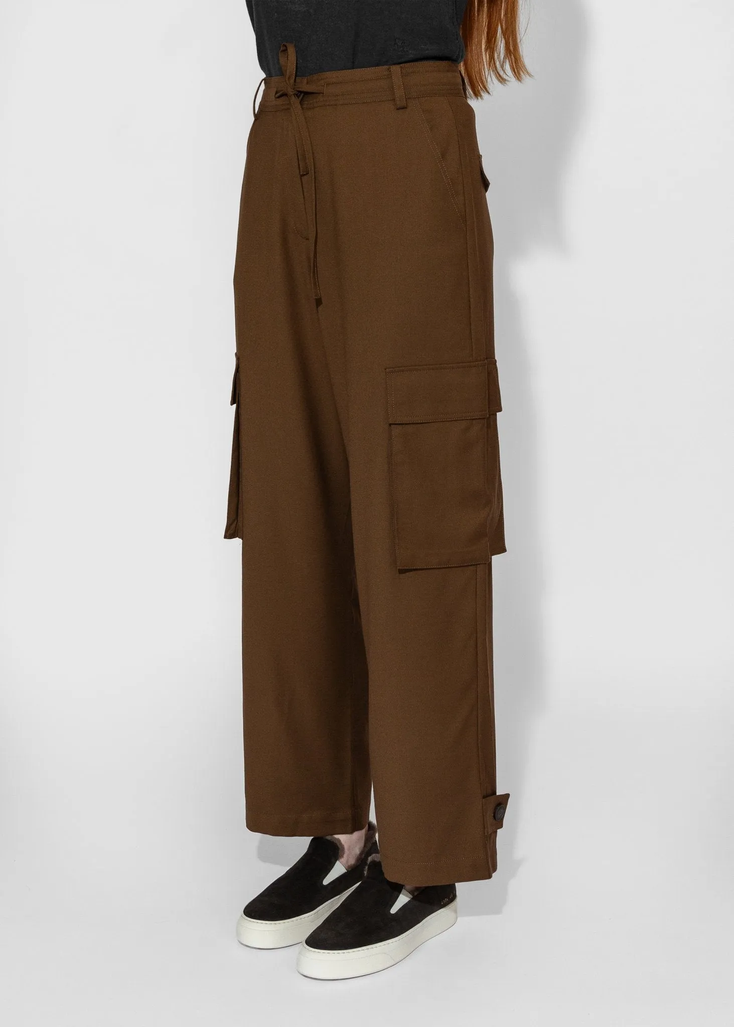 Wool Blend Cargo Pants in Brown