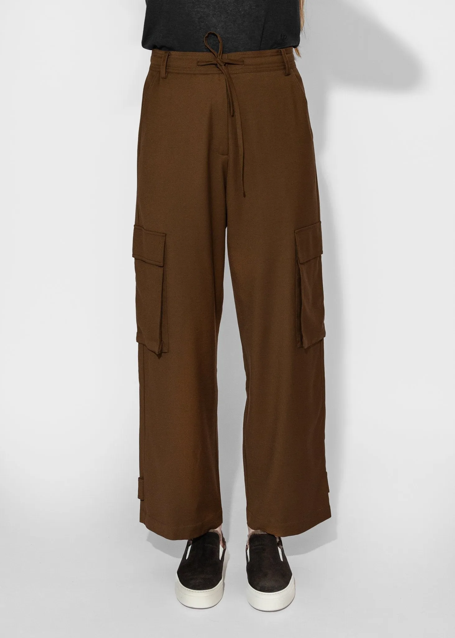 Wool Blend Cargo Pants in Brown