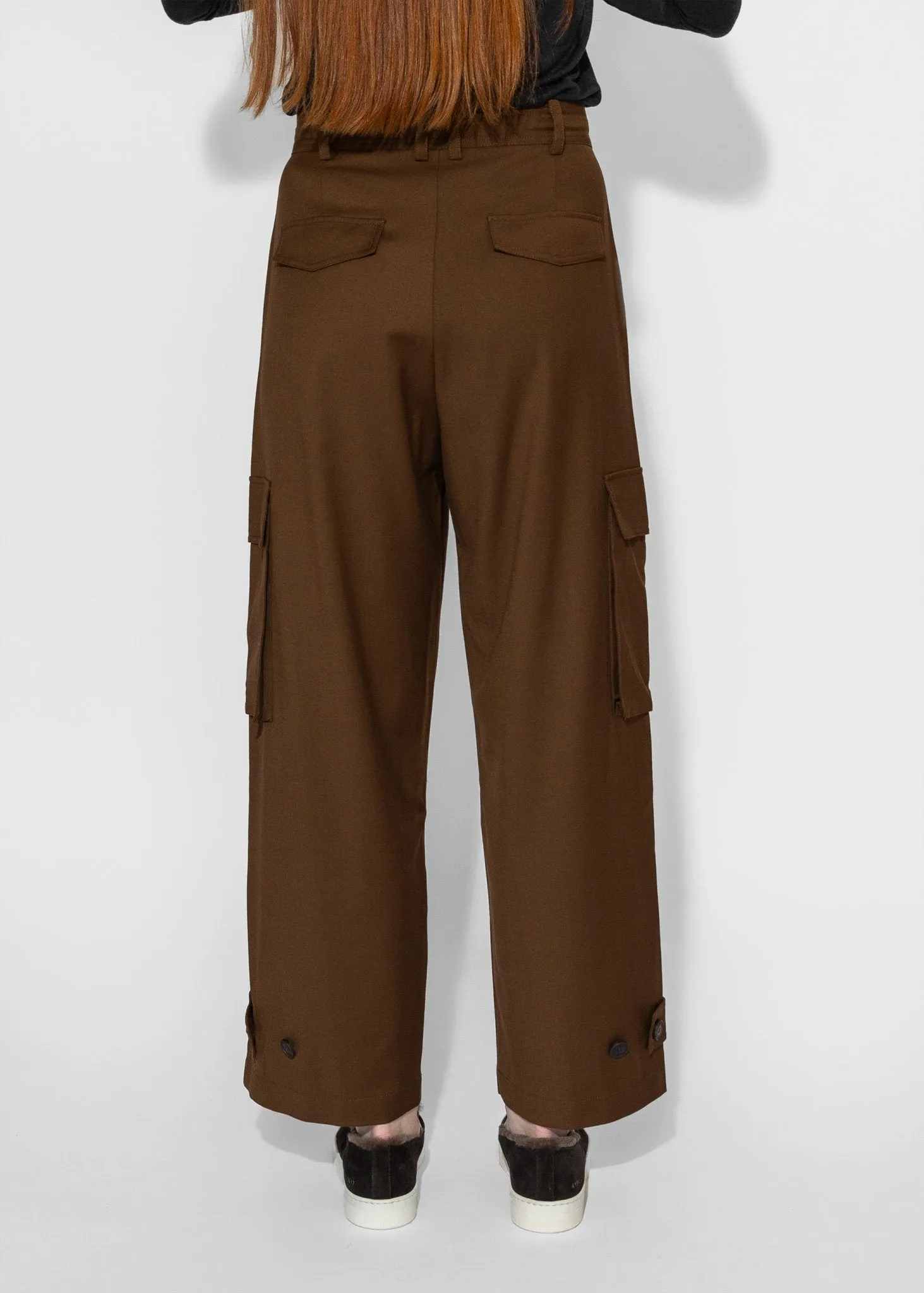 Wool Blend Cargo Pants in Brown