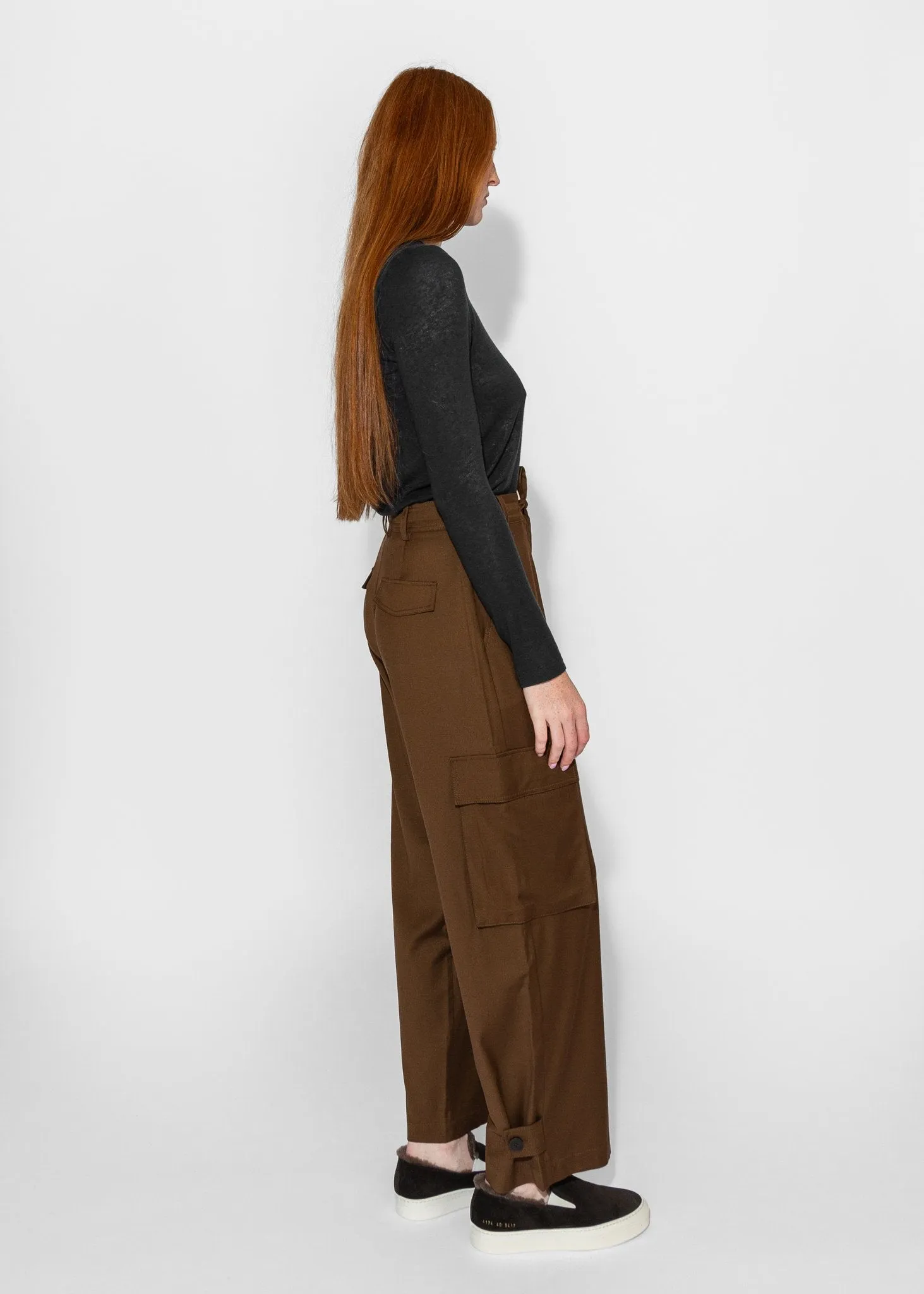 Wool Blend Cargo Pants in Brown