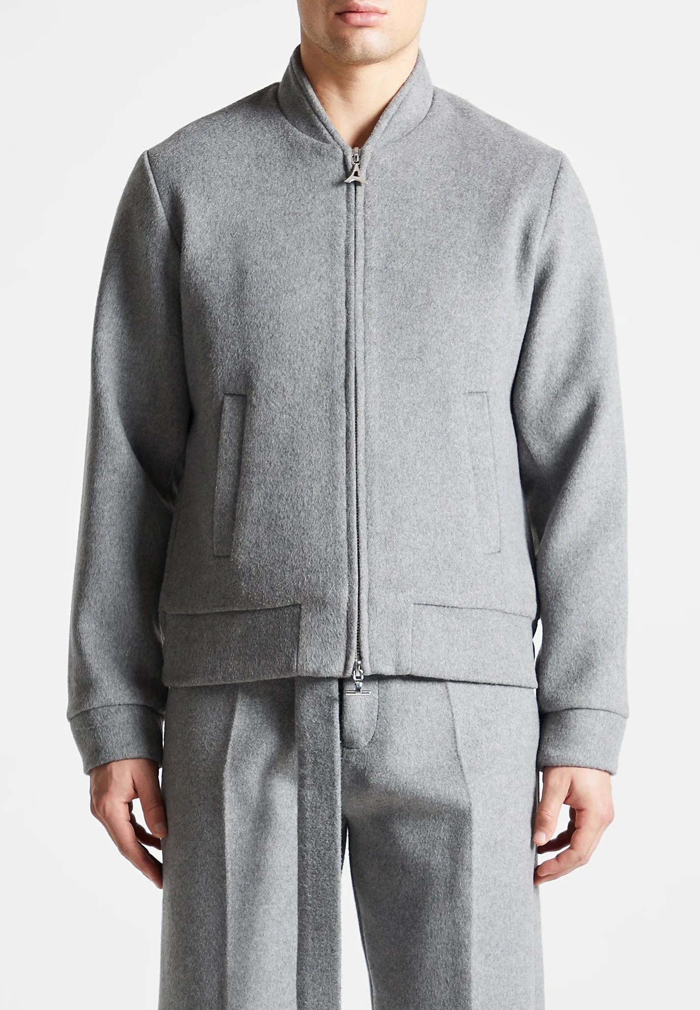 Wool Blend Marl Bomber Jacket - Light Grey