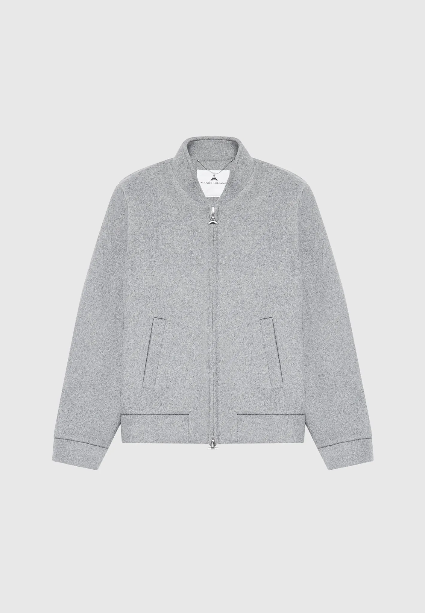 Wool Blend Marl Bomber Jacket - Light Grey