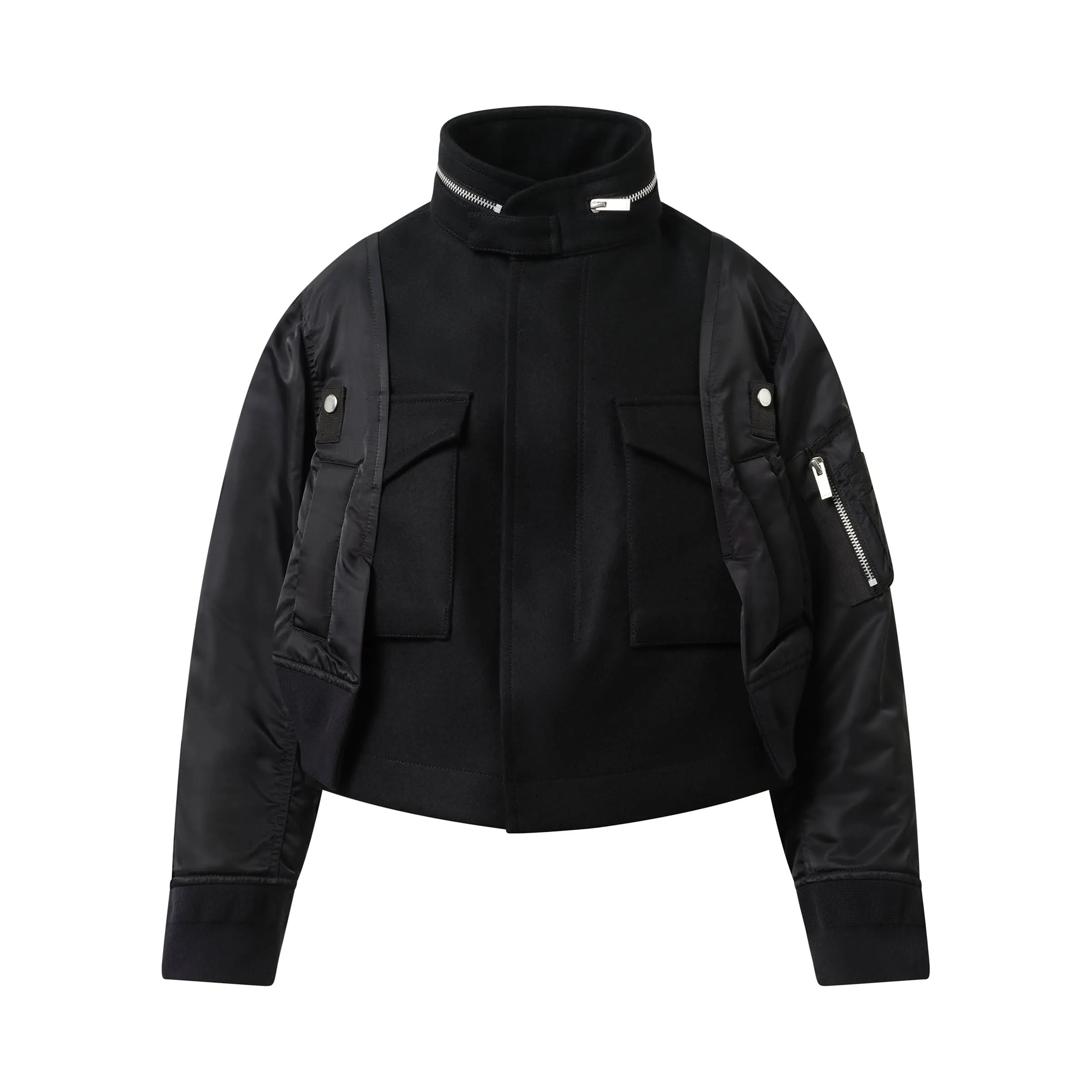 Wool Melton x Nylon Twill Jacket in Black