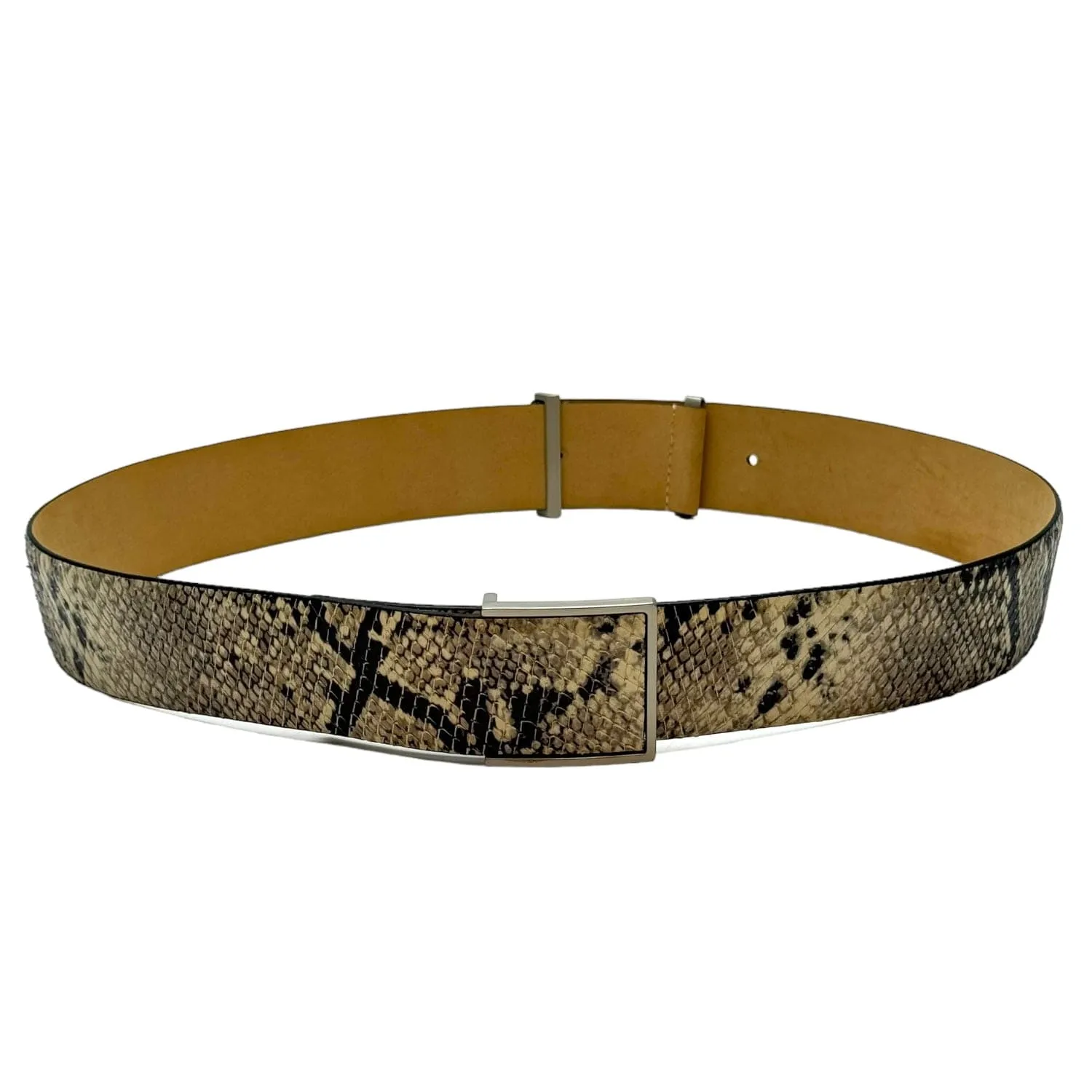 WORTH Leather Snakeskin-Print Belt - Taupe, Cream, Black