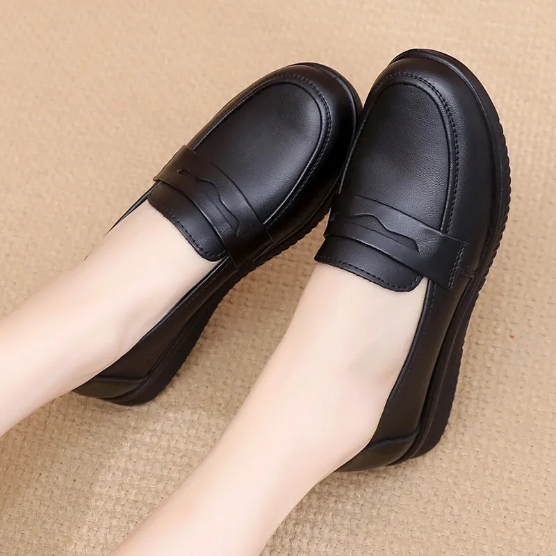 XIANGTUIBAO  New Casual round Head Soft Bottom Women's Leather Shoes Comfortable Versatile Cowhide Mothers' Shoes Factory Direct Sales One Piece Dropshipping