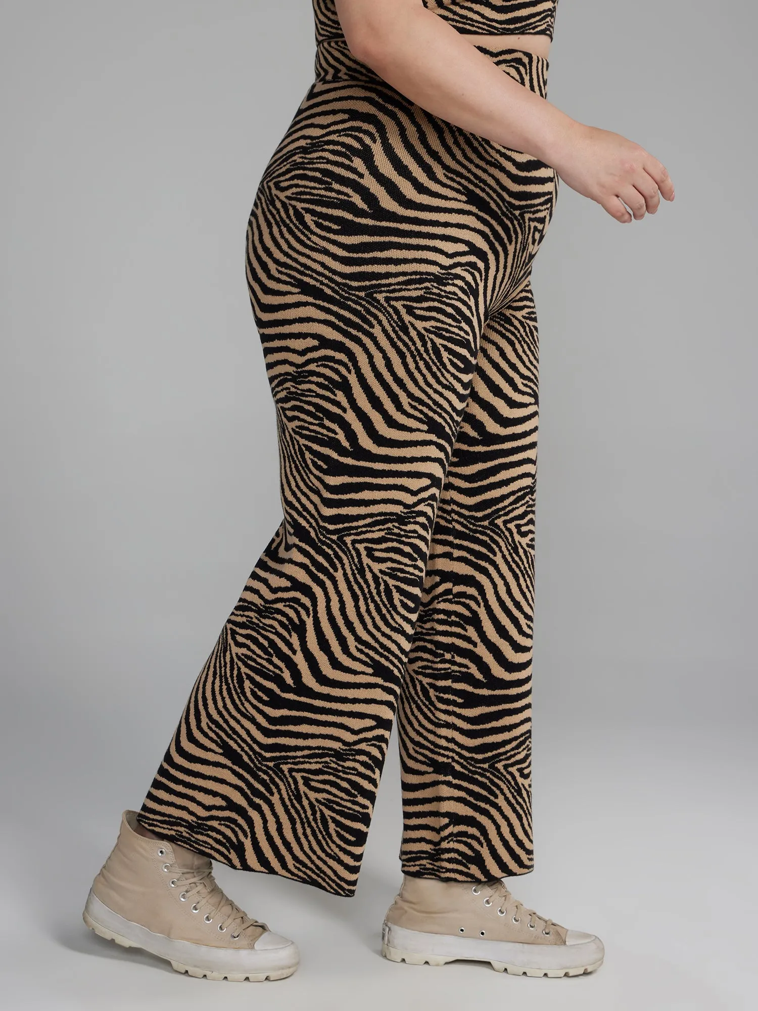 Zebra Print Flare Leg Sweater Pants