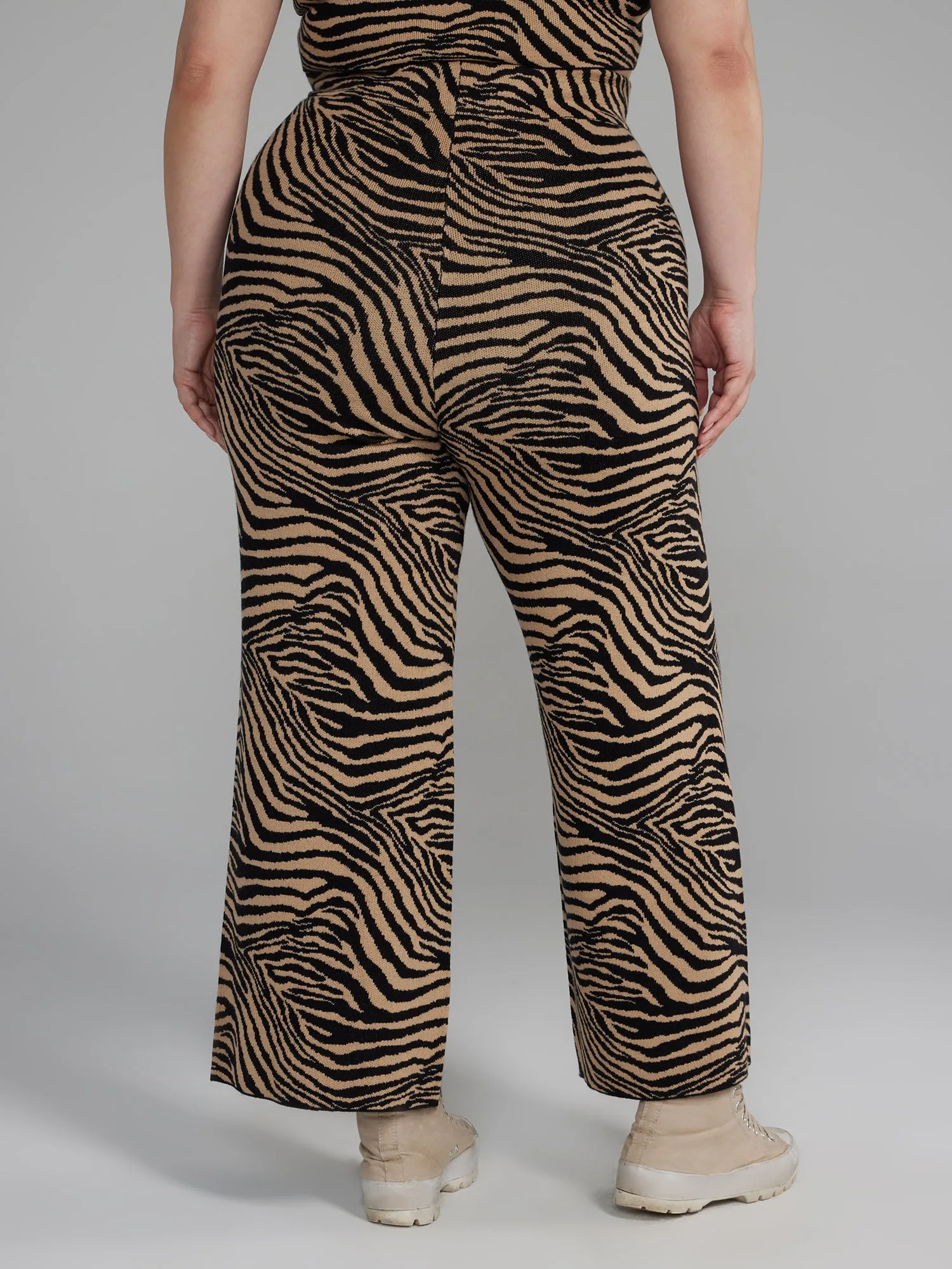 Zebra Print Flare Leg Sweater Pants